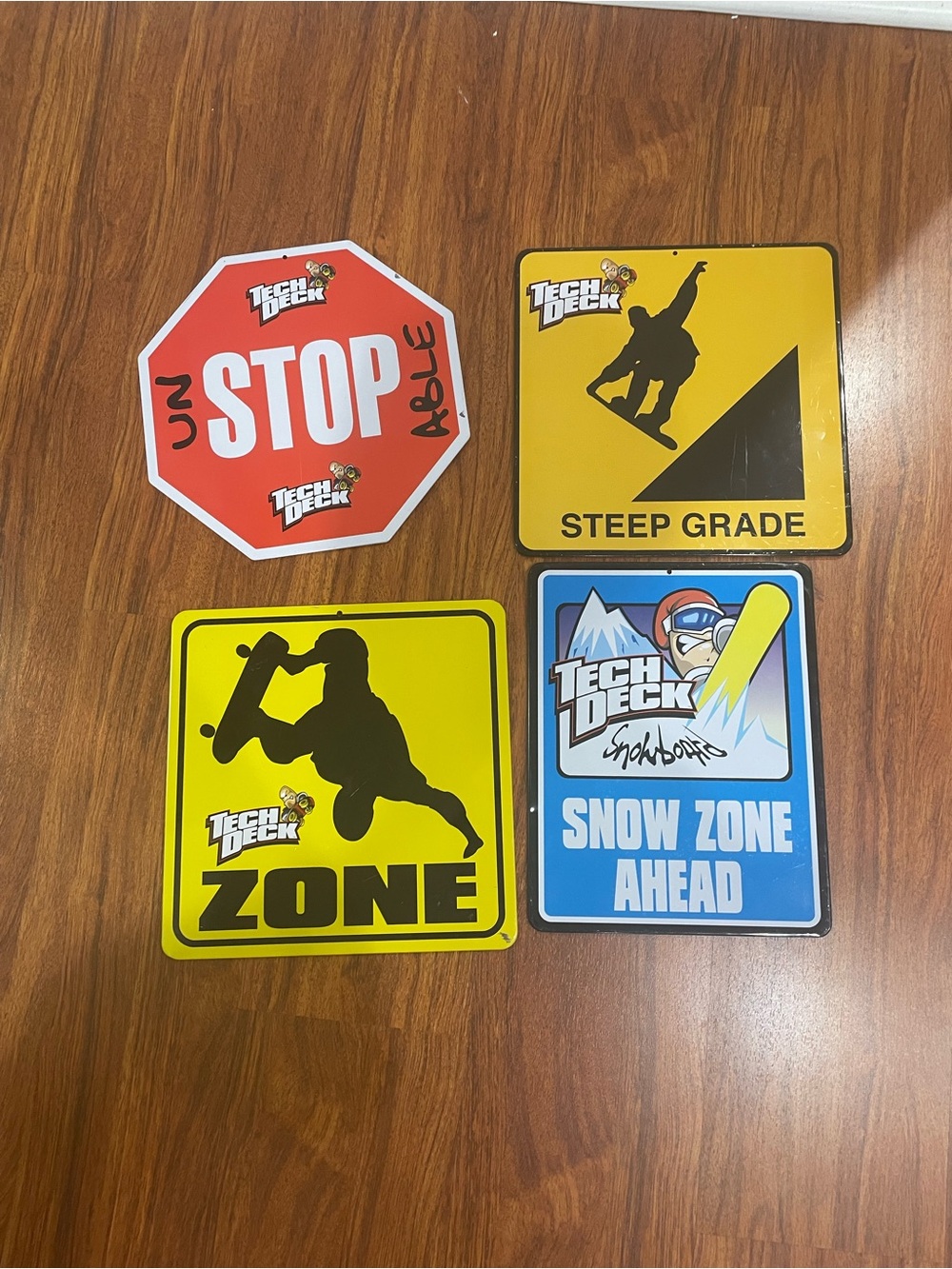 Vintage Lot Of 4 Tech Deck Metal Signs 12”x 12” In Used Condition